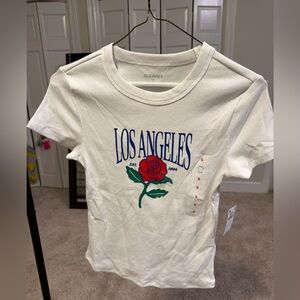 Old Navy White Tee with Los Angeles and Rose Design